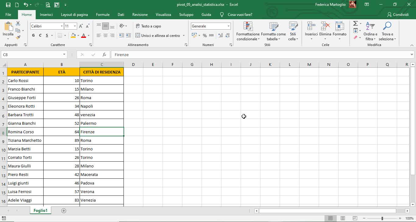 Corso Excel Tabella Pivot parte 5